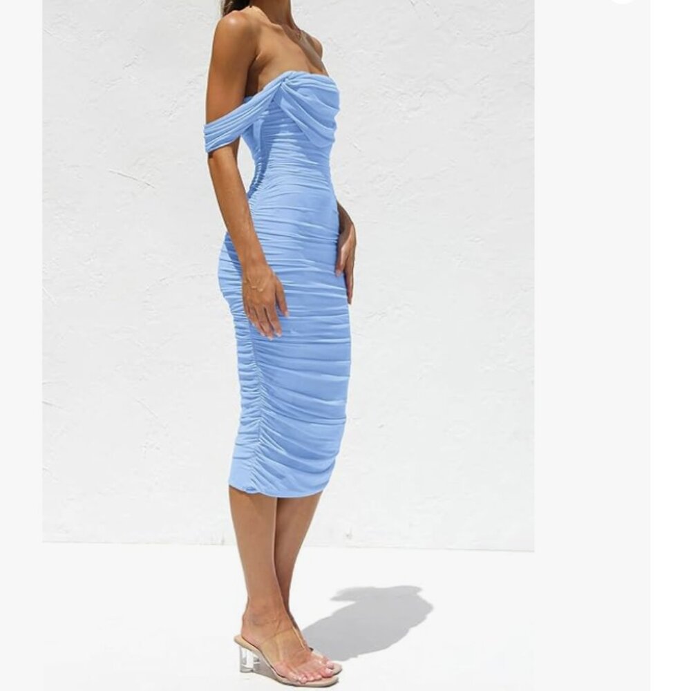 NWT Chic Strapless Blue Wedding Guest Dress Summer 2025 Size Small - Picture 2 of 11